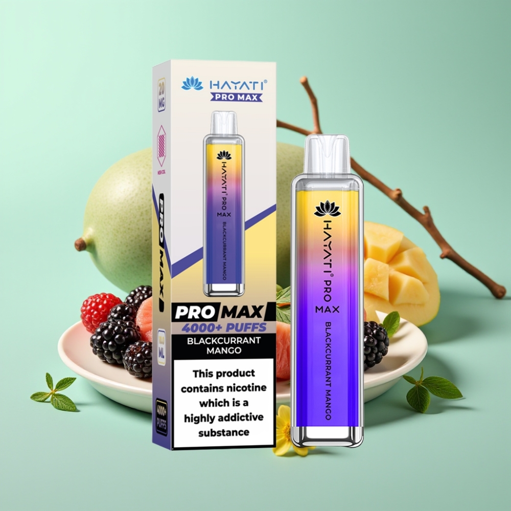 Hayati Pro Max 4000 Puffų Disposable Vape Juodojo Serbento Mango, 1400mAh, 2ml