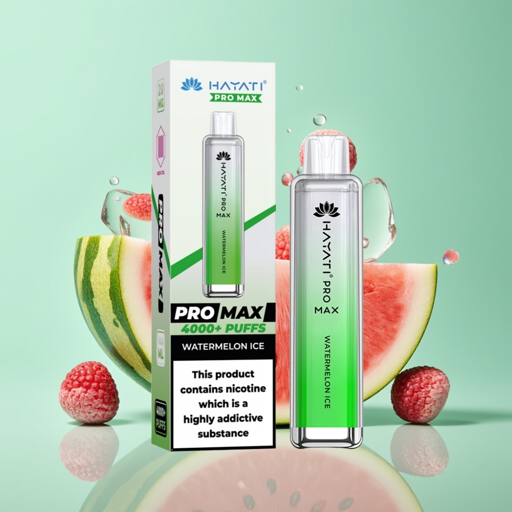 Hayati Pro Max 4000 Puffs Disposable Vape Arbūzas su Mėtute, 2ml/10ml, 1400mAh, Dual 1.1 Ohm