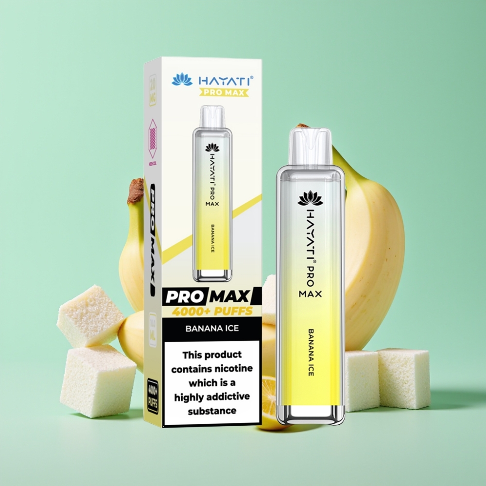 Hayati Pro Max 4000 Puffs Disposable Vape Bananų Ledas, 1400mAh, 2ml/10ml