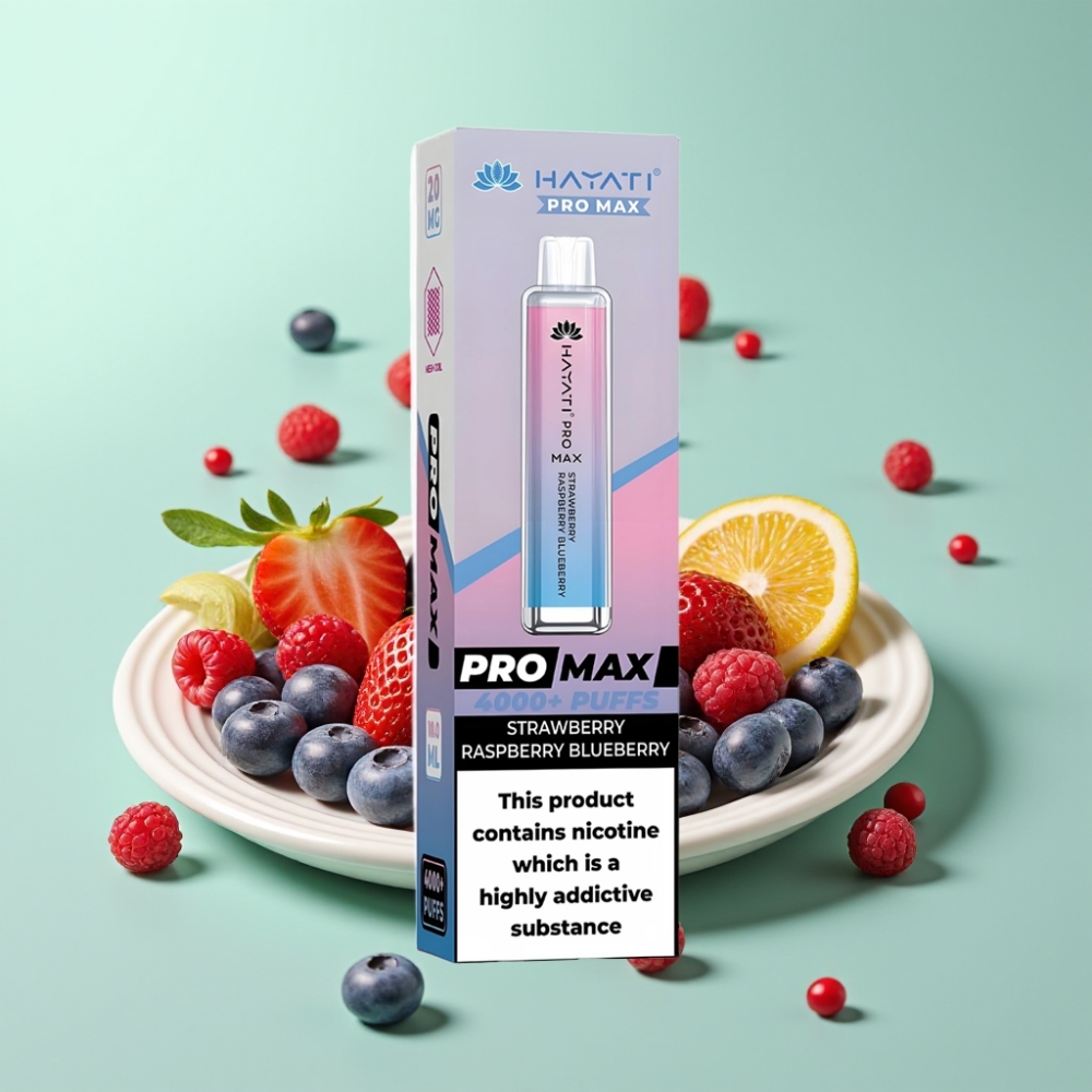 Hayati Pro Max 4000 Puffs Disposable Vape Braškė Avietė Mėlyně 28×28×120mm 2ml/10ml 1400mAh