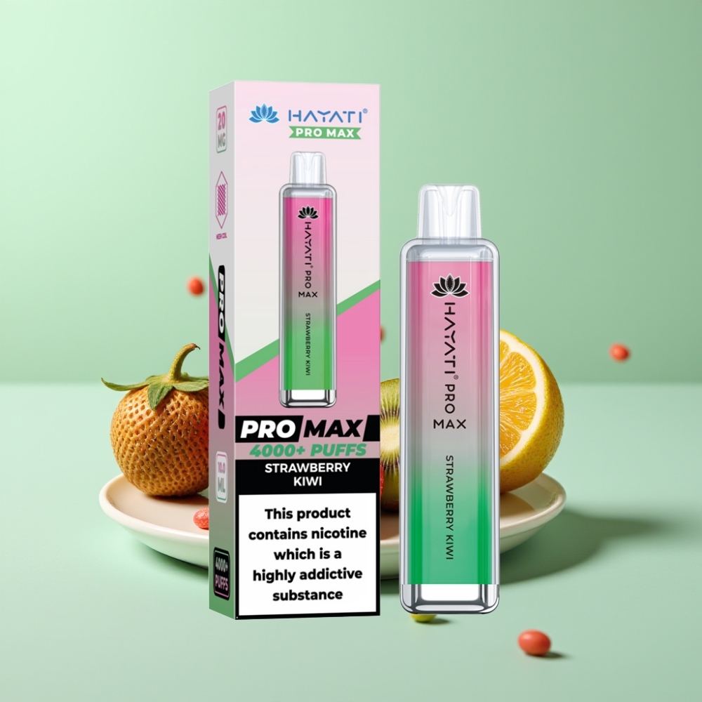 Hayati Pro Max 4000 Puffs Disposable Vape Braškė-Kivis, 2%/5% Nikotinas, 1400mAh, 28×28×120mm
