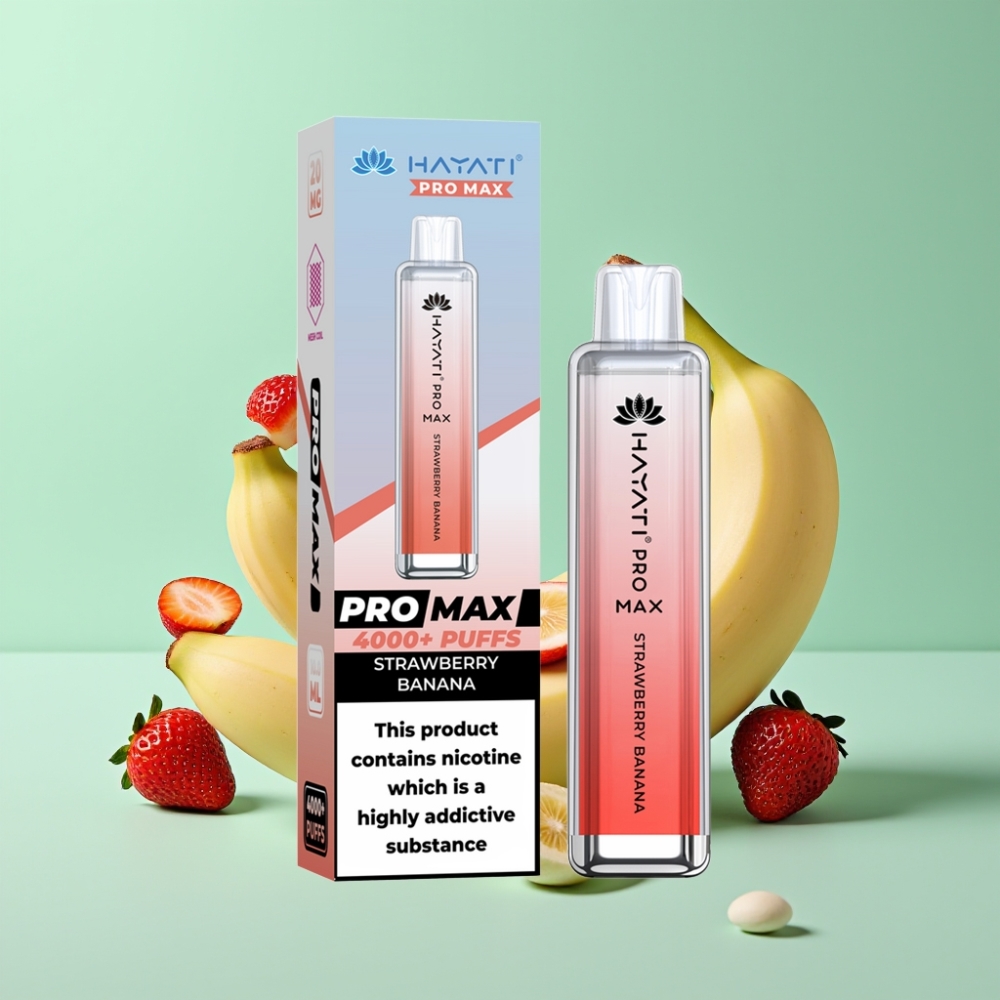 Hayati Pro Max 4000 Puffs Disposable Vape Braškinė Bananas, 2ml/10ml, 2%/5%, 1400mAh