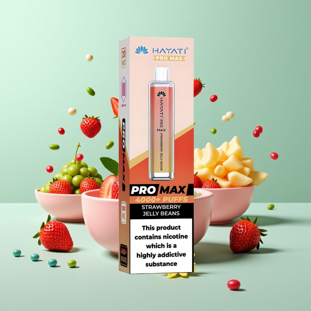 Hayati Pro Max 4000 Puffs Disposable Vape Braškinių Želė Saldainiai, 2ml/10ml, 2%/5%, 1400mAh