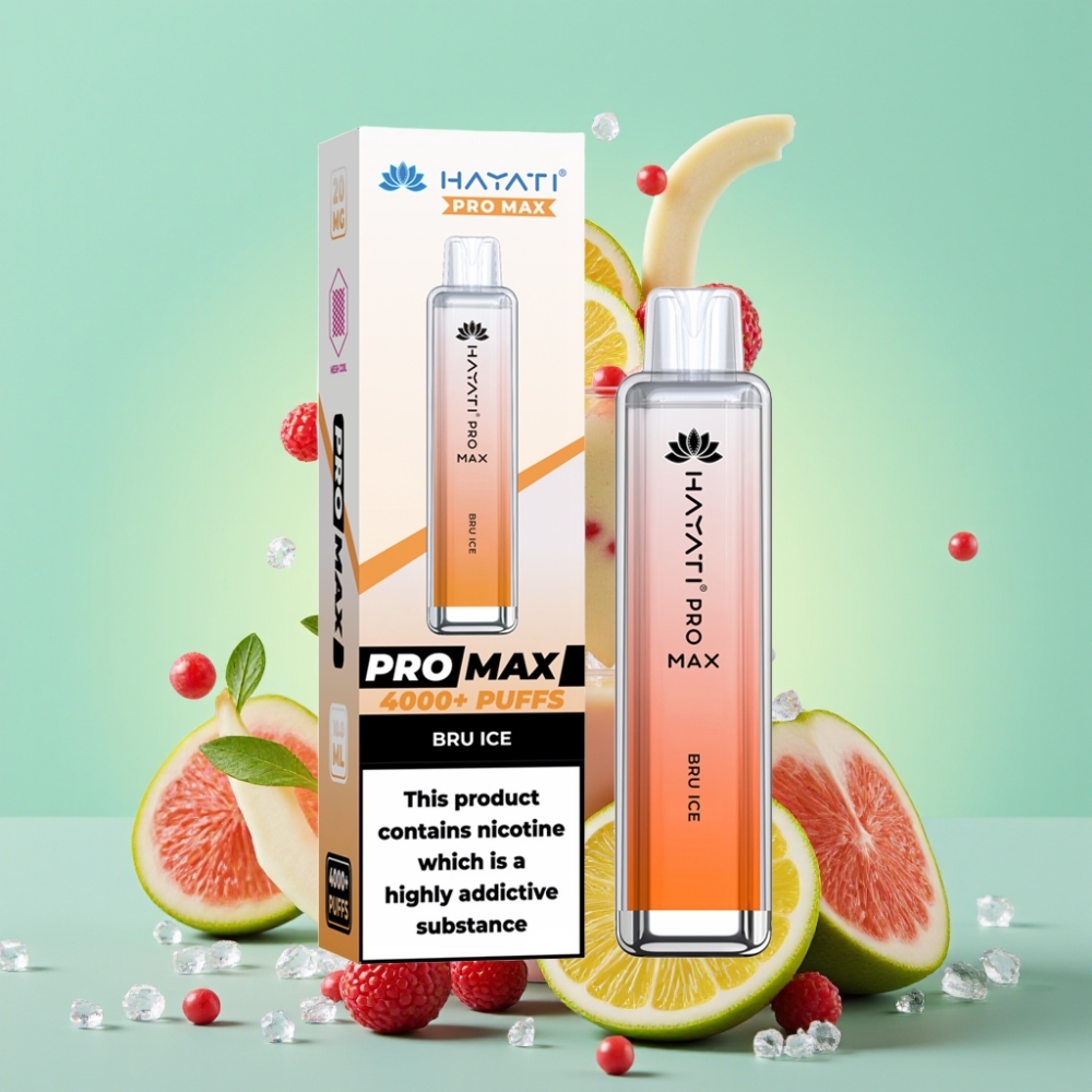 Hayati Pro Max 4000 Puffs Disposable Vape Bru Ledas, 28×28×120mm, 2%/5% Nikotinas, 1400mAh