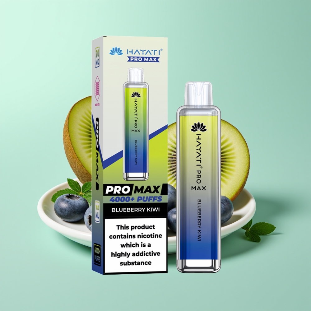 Hayati Pro Max 4000 Puffs Disposable Vape Mėlynųjų serbentų ir kivi, 1400mAh, 2ml/10ml
