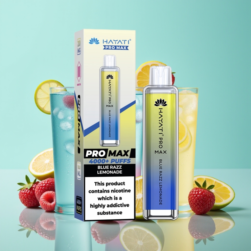 Hayati Pro Max 4000 Puffs Disposable Vape Mėlynoji avietės limonadė, 1400mAh, 2ml/10ml