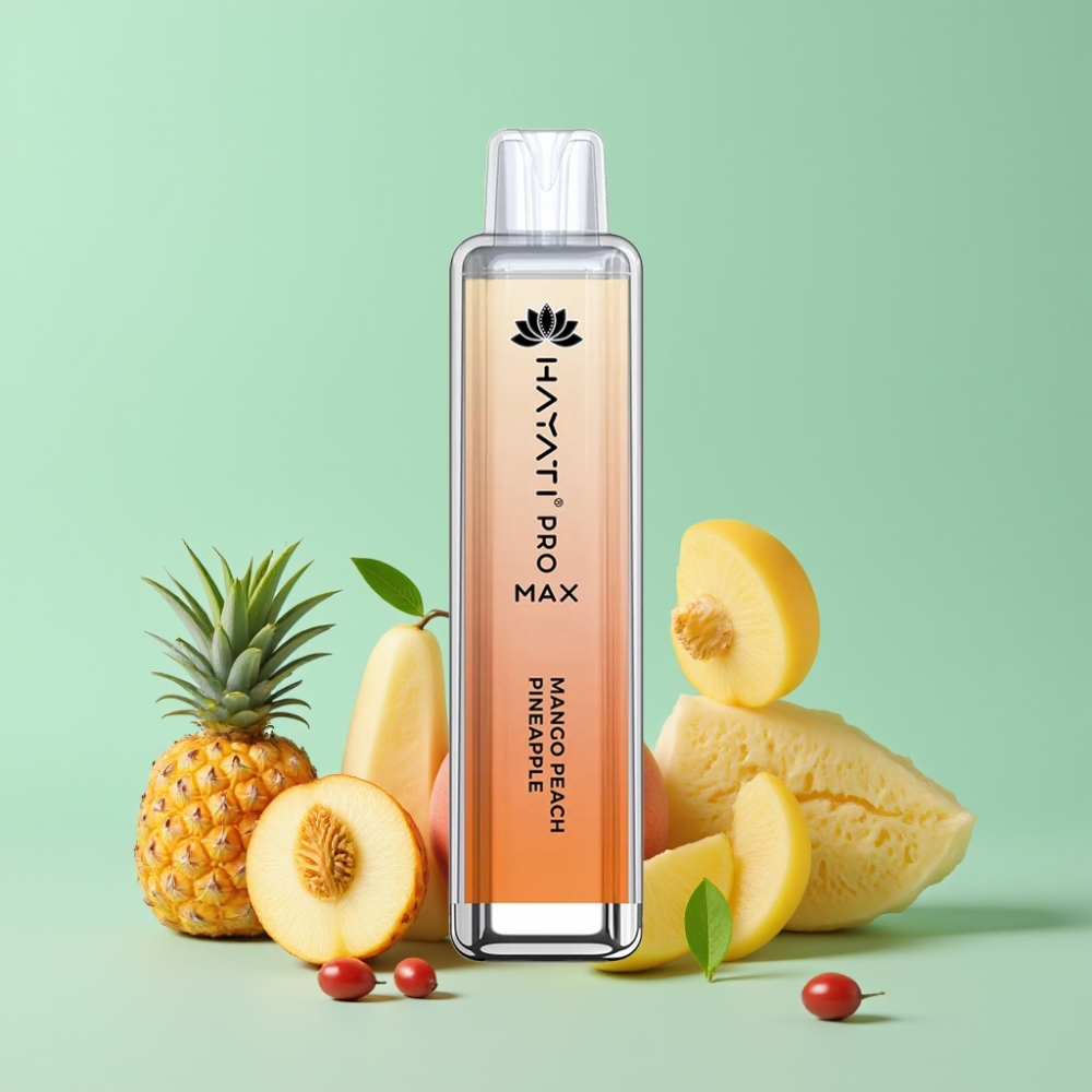 Hayati Pro Max 4000 Puffs Disposable Vape Mangų Persikų Ananasas, 2%/5% Nikotino, 1400mAh, 2ml/10ml