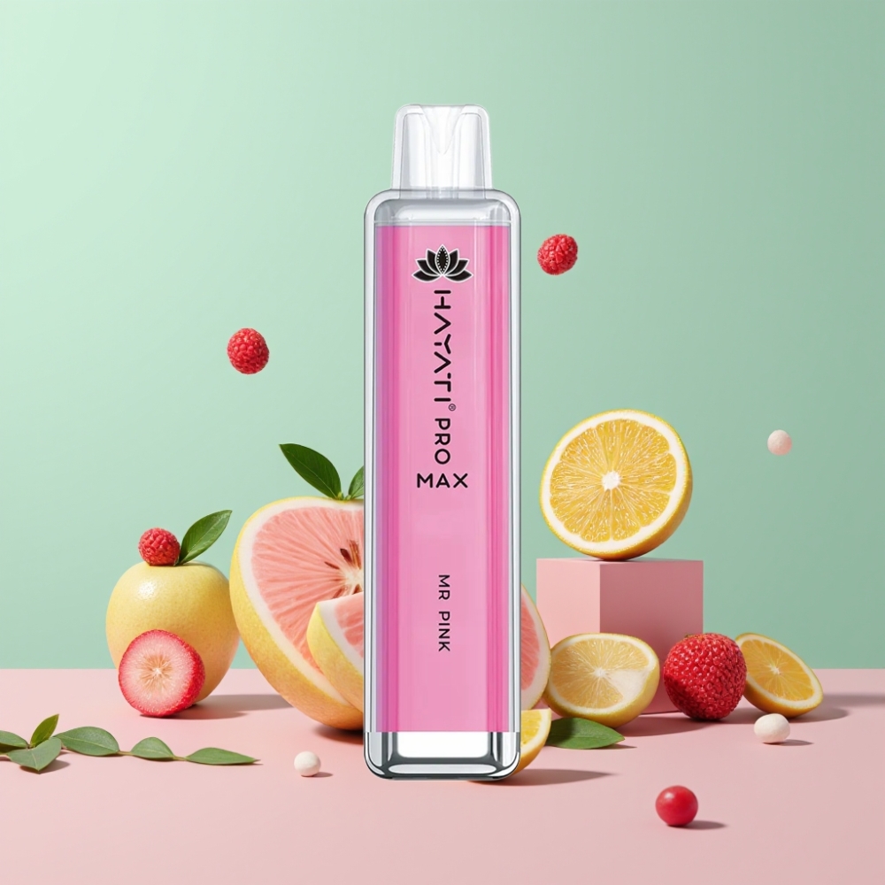 Hayati Pro Max 4000 Puffs Disposable Vape Mr Pink (Rožinis) 28×28×120mm, 2%/5% Nikotinas, 1400mAh