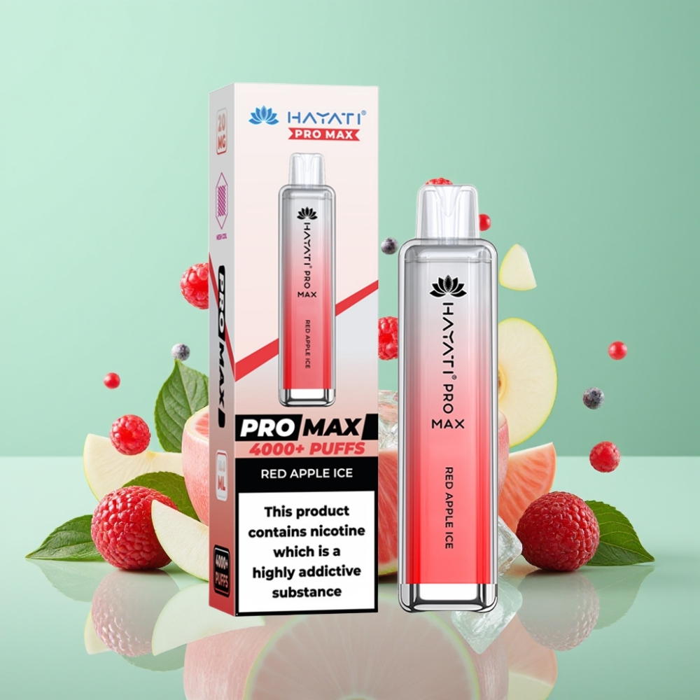 Hayati Pro Max 4000 Puffs Disposable Vape Raudonų Obuolių Ledas, 2ml/10ml, 1400mAh, 2%/5% Nikotino