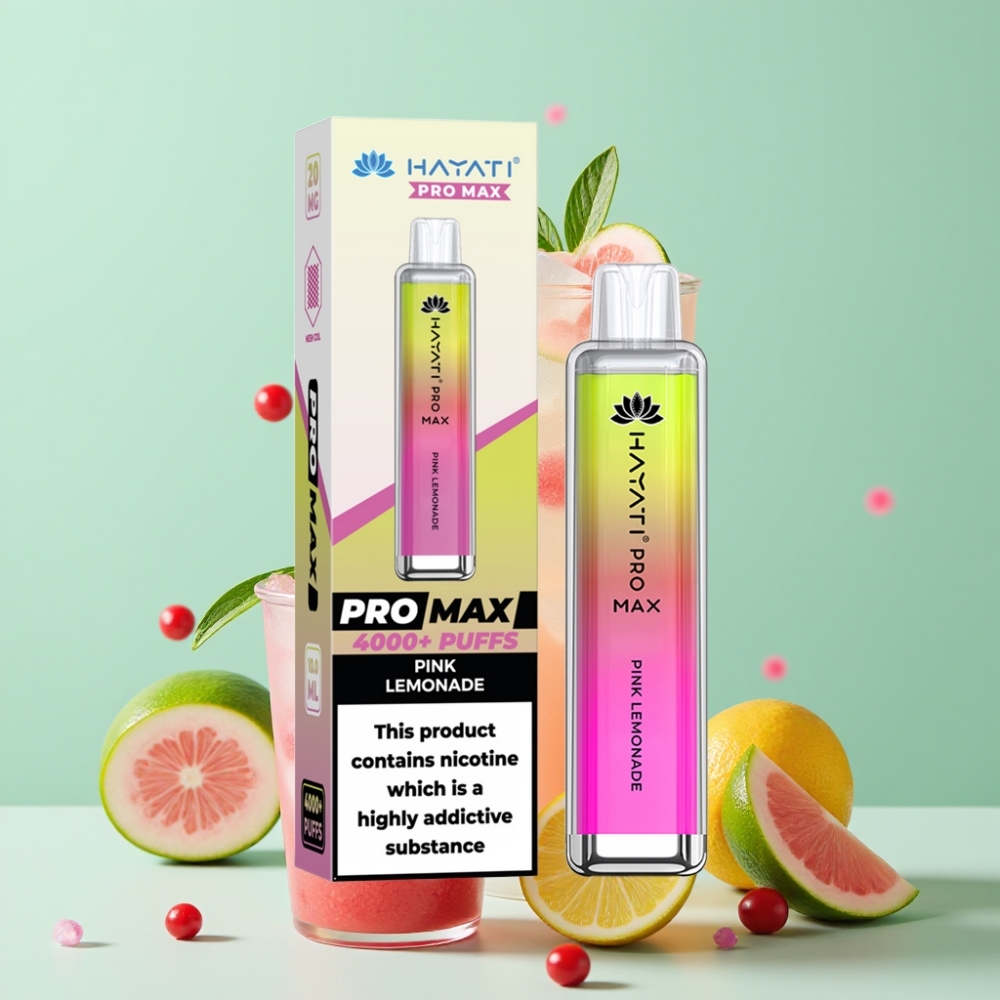 Hayati Pro Max 4000 Puffs Disposable Vape Rožinis Limonadas, 5% Nikotino, 1400mAh