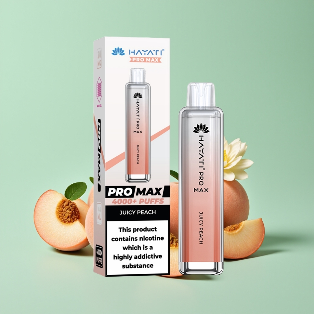 Hayati Pro Max 4000 Puffs Disposable Vape Sultingosios Persiko, 2%/5% Nikotino, 1400mAh, 28×28×120mm
