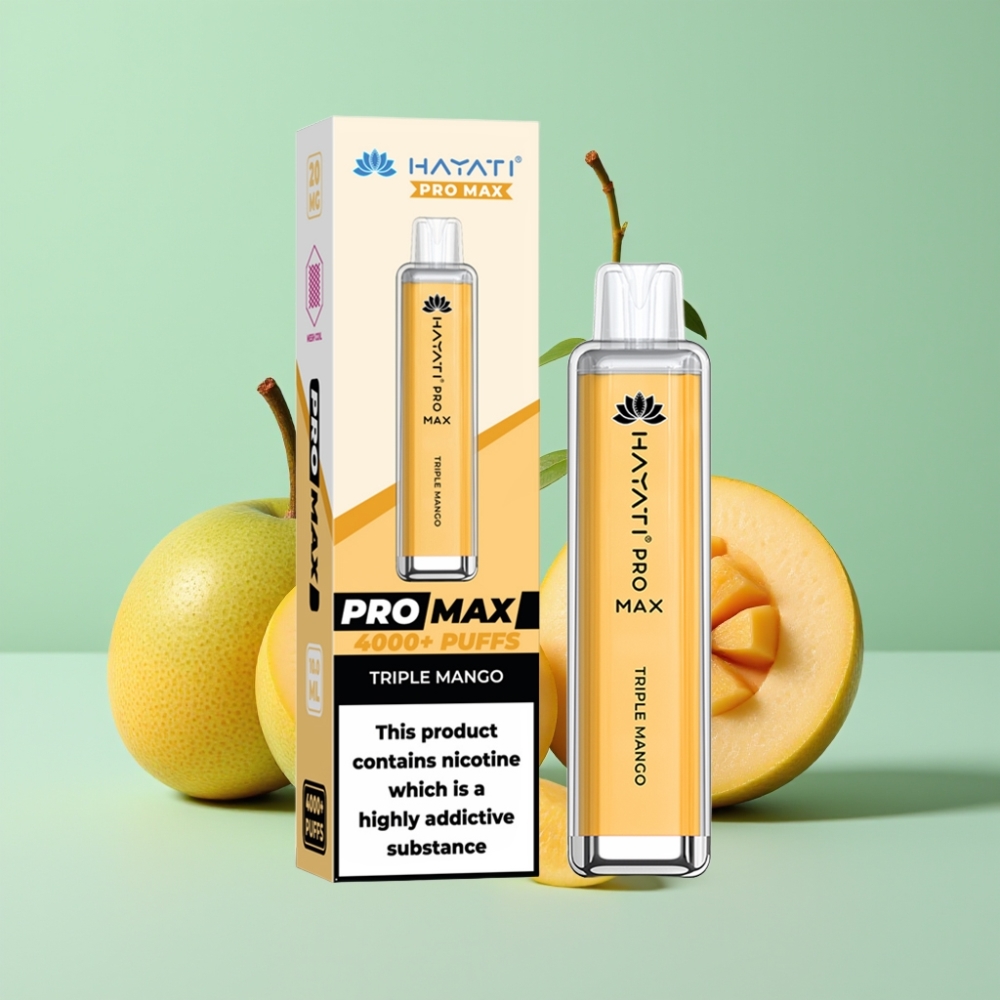 Hayati Pro Max 4000 Puffs Disposable Vape Trigubas Mango, 5% Nikotino, 1400mAh