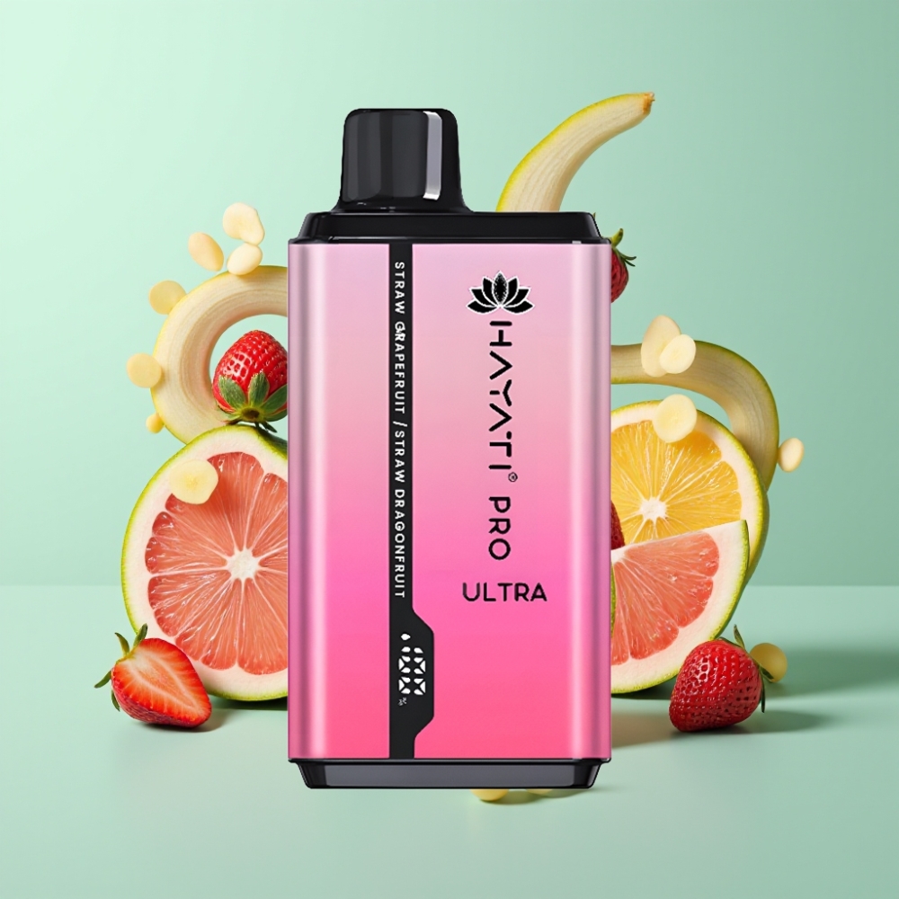 Hayati Pro Ultra 15000 Puffs Braškynės Greipfruto ir Braškynės Dragūno Vaisiaus Skonis, 850mAh, 2×12ml, 2%