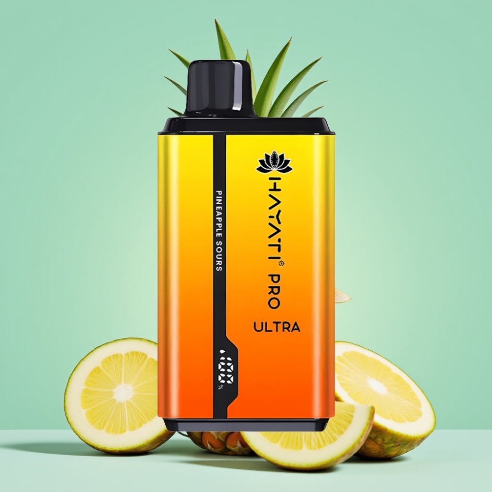 Hayati Pro Ultra 15000 Puffs Disposable Vape Ananasų Rūgštus, 850mAh, 2×12ml, 2%