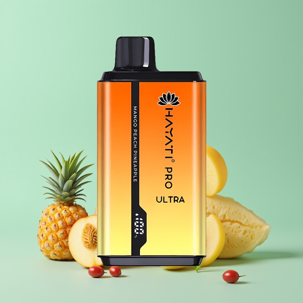 Hayati Pro Ultra 15000 Puffs Disposable Vape Mangas Persikas Ananasas, 850mAh, 2×12ml, 2%