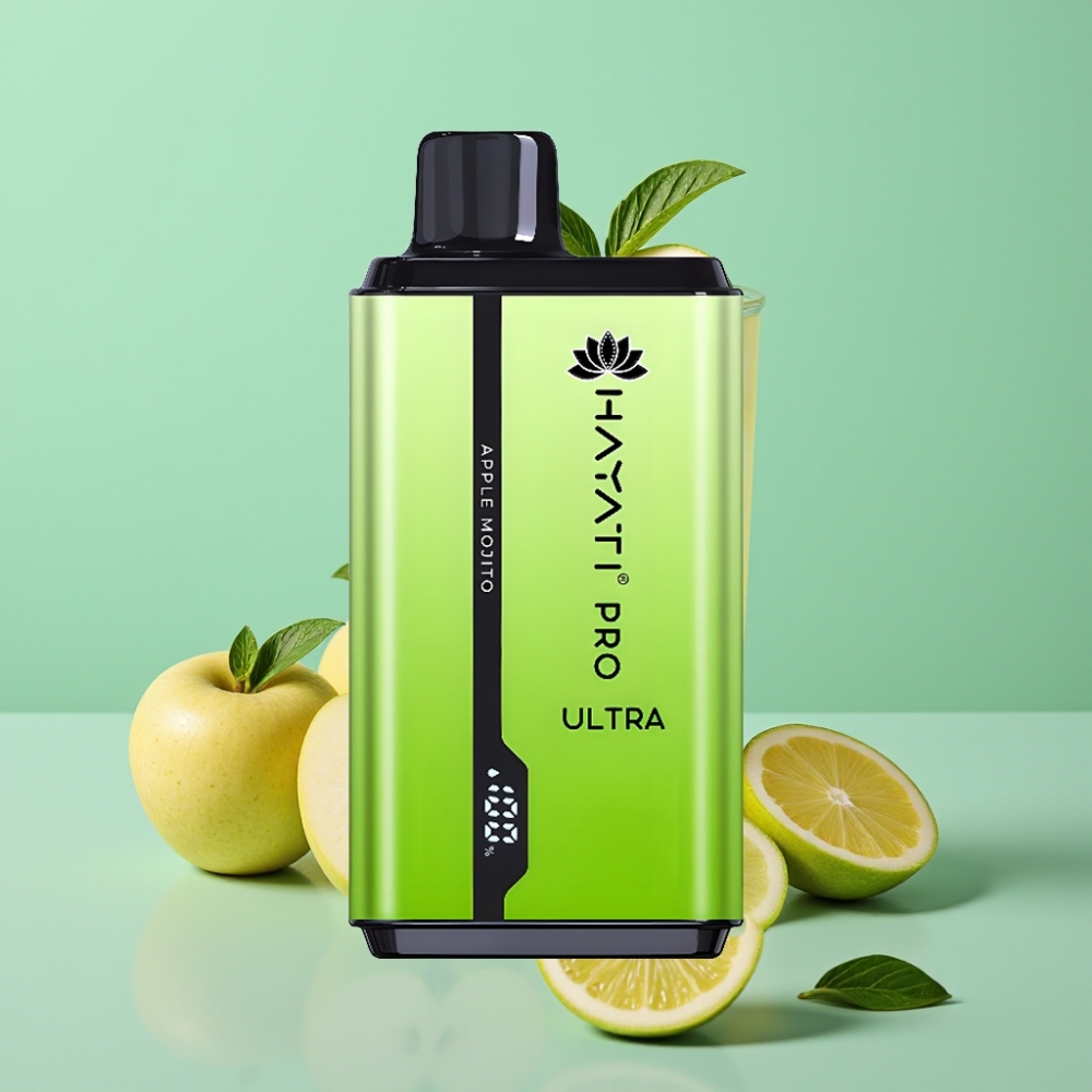Hayati Pro Ultra 15000 Puffs Disposable Vape Obuolių Mojito, 850mAh, 2×12ml, 2%