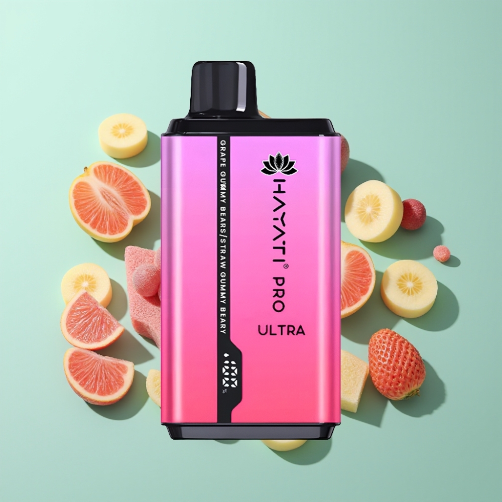 Hayati Pro Ultra 15000 Puffs Disposable Vape Vynuogių Guminukai Braškės Guminukai 2x12ml 2%